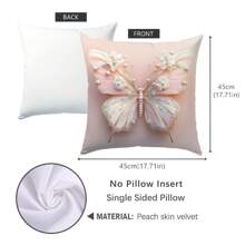 1pc Faux 3D Butterfly & Floral Pearl Decorative Pillow Cover, Single-Sided Soft Peach Velvet Fabric, 45*45/50*50/40*40CM Cushion Cover For Indoor Decor, Party, Gift