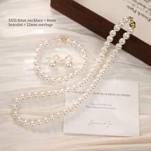 3pcs/Set Fashionable Minimalist Cute Crystal Material Pearl Earrings,Bracelet And Necklace Jewelry Set For Women, Suitable For Daily Wear, Party And Banque - Three Piece Suit - View 7