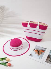 1 Bohemian Style Straw Hat + 1 Straw Bag - Khaki - View 2