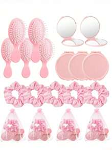 4 件/8 件/12 件/16 件/20 件婴儿送礼会粉色派对礼品套装 - 新娘送礼会礼物、弹力发圈、镜子、发刷、网眼礼品袋、婚礼发饰、求婚、生日派对用品、返校情人节 - 彩色 - 查看 1