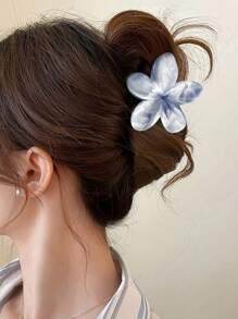 5pcs Women Daily Elegant Hair Clips, Bathroom Claw Clips, Flower Decor Hair Claw, White, Suitable For Spring And Summer Fashion Hair Accessories