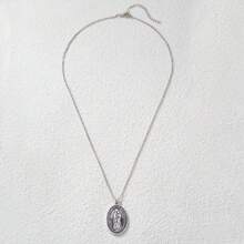 1 pieza Collar con colgante de la Virgen María en tono plateado antiguo, adecuado para uso diario de mujeres