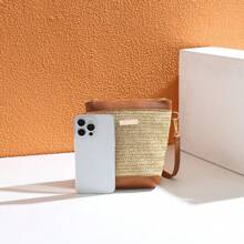 Elegante y de moda bolso de paja para mujer, nueva diseño único y sencillo de hombro/bandolera trenzado tipo cubo