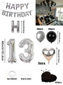 580pcs Black & Silver Balloon Garland Birthday Set, 40" Oversized Foil Number Balloons, Black Rose Petals, Suitable For Men & Women 16th, 18th, 20th, 21st, 25th, 30th, 35th, 45th Birthday Party Decorations