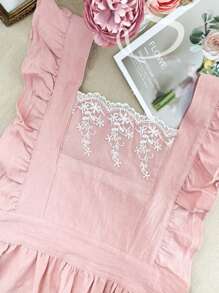 1 szt. haftowany fartuch z kwiatami, nowoczesny fartuch z falbanką z tkaniny do domu, kuchni, łazienki, domu, dostawców gospodarstwa domowego - Beżowy - Zobacz 9