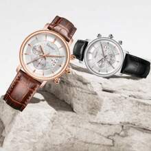 Deesio 1 pieza Reloj de cuarzo casual para hombres con correa de cuero, caja de acero inoxidable 316L, mejor opción de regalo