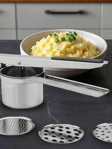 1 Stück Edelstahl Kartoffelpresse & Reiskocher Küchenwerkzeug, Kartoffelpresse mit großer Kapazität und 4 austauschbaren Scheiben für Kartoffelpüree