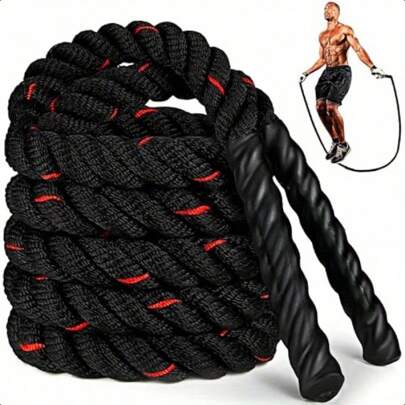 [Heavy Duty] Unisex Heavy Weighted Jump Rope - 2.8 Lbs, 3.8 Lbs, 5 Lbs Options - Black & Red Braided PVC Jump Rope, Suitable For Home Fitness, Cardio Workout And Strength Training Gym Accessories