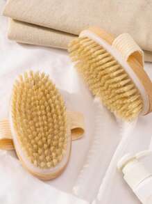 1pc/2pcs Strong Exfoliating Body Brush, Soft-Bristle Anti-Slip Wooden Dry Brush For Body Exfoliation, Suitable For Wet Or Dry Exfoliating, Deep Cleansing (Wooden Color May Vary Slightly)
