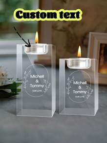 Custom Text Crystal Candle Holder, Personalized 3D Text Wedding Candle Holder, Custom Text Crystal Tealight Holder, Custom Wedding Text,Gift For Her - Multicolor - View 5
