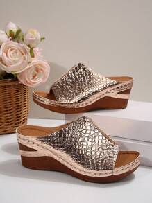 Giày sandal đế xuồng cao gót thanh lịch dành cho nữ cỡ lớn với quai họa tiết đá, dép lê ngoài trời thoải mái với đế có vân, thời trang, thoải mái, sang trọng, đi biển, đế xuồng, đế cao, trang phục mùa xuân hè. - Rượu sâm banh - Xem 2
