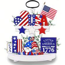 Ensemble de décoration de plateau à couches pour le 4 juillet, décoration de plateau patriotique avec mini-gnomes, drapeau américain, pour le centre de table de ferme du jour de l'indépendance