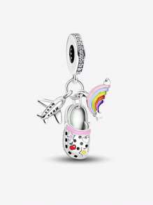 1PC 925 Sterling Silver Rainbow Airplane Hole Shoes Pendant Suitable For Bracelets DIY Women's Jewelry