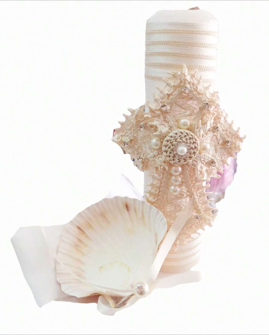 Vela Bautizo Kit Bautizo cruz Elegante - Beis - Ver 1