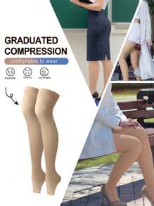 Unisex Compression Socks, Knee-High Toeless, Graduated Support, Silicone Non-Slip, Suitable For Running, Sports, Yoga, Travel, Comfortable & Warm - Khaki - View 8