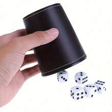 1pc Imitation Synthetic Leather Dice Cup Set, With Felt Lining And 5 Bullseye Dice For Silent Dice Rolling Game, Suitable For Guessing Number Game