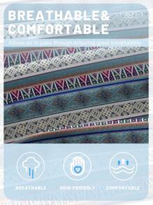 1 pièce Drap-housse imprimé de motif bohème lavé, Housse de couette imprimée pour chambre à coucher, Protège-matelas, Protège-matelas, Housse anti-poussière, Ensemble de literie (taie d'oreiller non incluse)