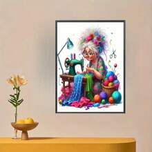 勤劳老太太手工制作的 DIY 钻石画，与服装有关，无框架