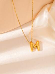 1 pièce Collier pendentif à lettre initiale de ballon à bulles en acier inoxydable plaqué or épais pour femmes et hommes, bijoux de mode personnalisés