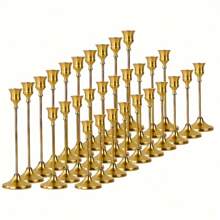 Gold Candlesticks Set Of 3pcs Conical Stand Vintage Metal Bronze Modern High Column Tablecloth Candlestick Decoration Candlestick Long Support For Table Center Decoration Wedding Party Dining