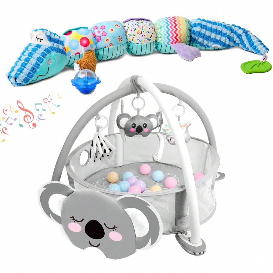 4-In-1 Baby Play Mat Baby Gym,Tummy Time Mat For Floor Activity Gym Ball Pit Including 30 Balls With 5 Infant Learning Sensory Baby Toys For Newborn Toddler To Develop Motor Cognition Boy & Girl Spring Gifts - Koala + Sâu xanh - Xem 1
