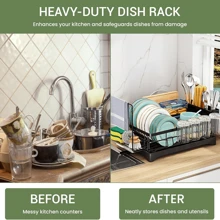 NetHong Steel Dish Drainer Rack With Drip Tray Cutlery Holder Plate Rack Kitchen Sink - Black B - View 7