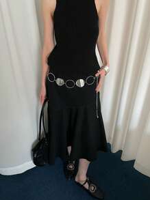 1件装女士银色金属合金个性化圆形装饰腰链，适合夏季、上学、秋季、万圣节等场合佩戴。 - 銀色 - 查看 3