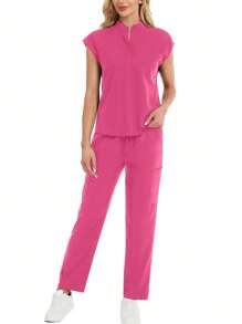 2 pièces/Set Ensemble de tenue professionnelle avec Top à encolure encochée et pantalon, Tenue de soins de santé