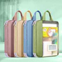 1pc Nylon Transparent File Folder, Portable Student Book Bag, Homework Tutoring Document Holder, Exam Paper Learning Pouch With Shoulder Strap,Back To School,School Supplies