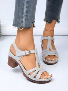 1 Pair Women's Platform Buckle Strap Sandals, Versatile Flat Comfortable Sporty Beach Shoes, Vacation Style Casual Shoes For Daily Wear, Fashion Minimalist Leisure Shoes