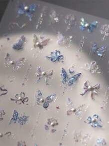 1pc 3D Nail Sticker Butterfly & Sparkle Adhesive Nail Decal, Hollow Rhinestones Design Series