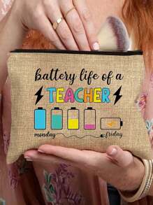 Teacher Gifts,To Best Teacher Ever Letter Print Makeup Bag,Gift Bag Zipper Bag For Travel,Lightweight Storage Bag