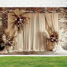 Boho Chic Brown Curtain With Light Reed & White Flowers - High-Quality Polyester Photography Backdrop, Washable & Ironable Party Banner For Vibrant Decor Gifts Birthday Graduation Birthday Decorations Party Decorations Bachelorette Wedding