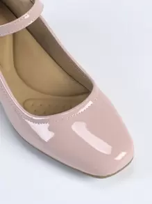 Women's Square Toe Casual Comfortable Rhinestone Buckle Chunky Heel Soft Sole Work Shoes - Pink - View 4