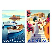 2pcs No Frame Modern Travel Wall Arts Posters Travel To Greece Athens Rhodes Island Wall Art Canvas,Provence Nice France Painting And Japan Beach City Summer Hiroshi Nagai Vaporwave PrintsVintage Posters Fishing Boats Seascape Home Room Decoration Nordic Wall Pictures Living Room Decor Gifts Birthday Graduation