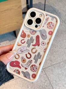 1 件西式帽子、靴子、仙人掌彩绘 TPU 防震手机壳，适用于苹果手机