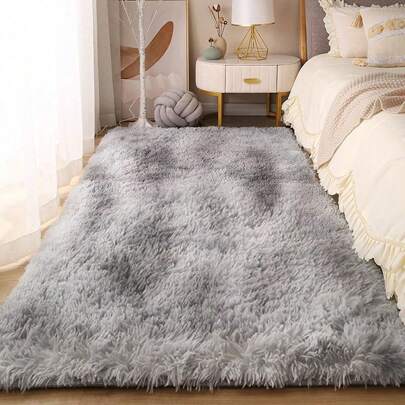 1pc Tie-Dyed Light Grey Plush Faux Cashmere Carpet Rug, Soft Comfortable Fluffy And Shaggy Large Floor Carpet, Dry Clean Square Rug For Living Room And Sofa Besides, Non-Shedding And Durable Carpet For Bedroom Bed Sides