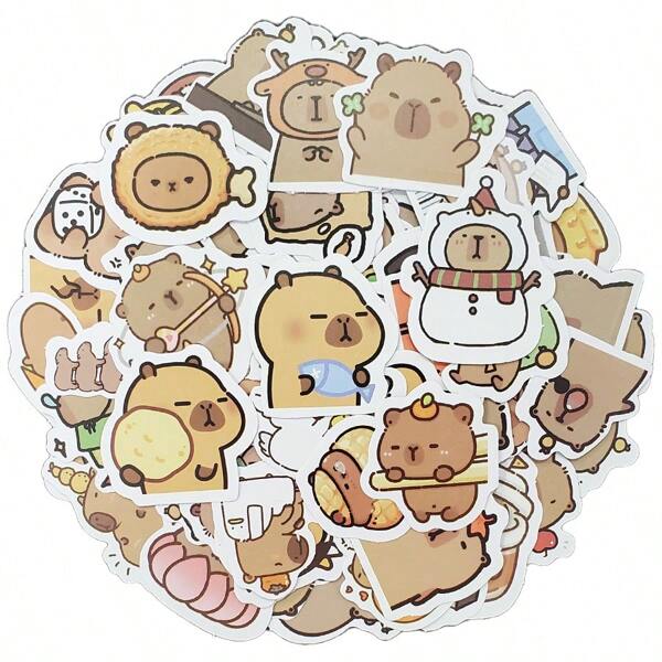 100pcs Cute Capybara Cartoon Stickers Can Be Reused, Self-Adhesive, Suitable For Notebooks, Water Bottles, Suitcases, Helmet Decorations, Suitable For Winter, New Year, And School Starts,School Supplies,Back To School