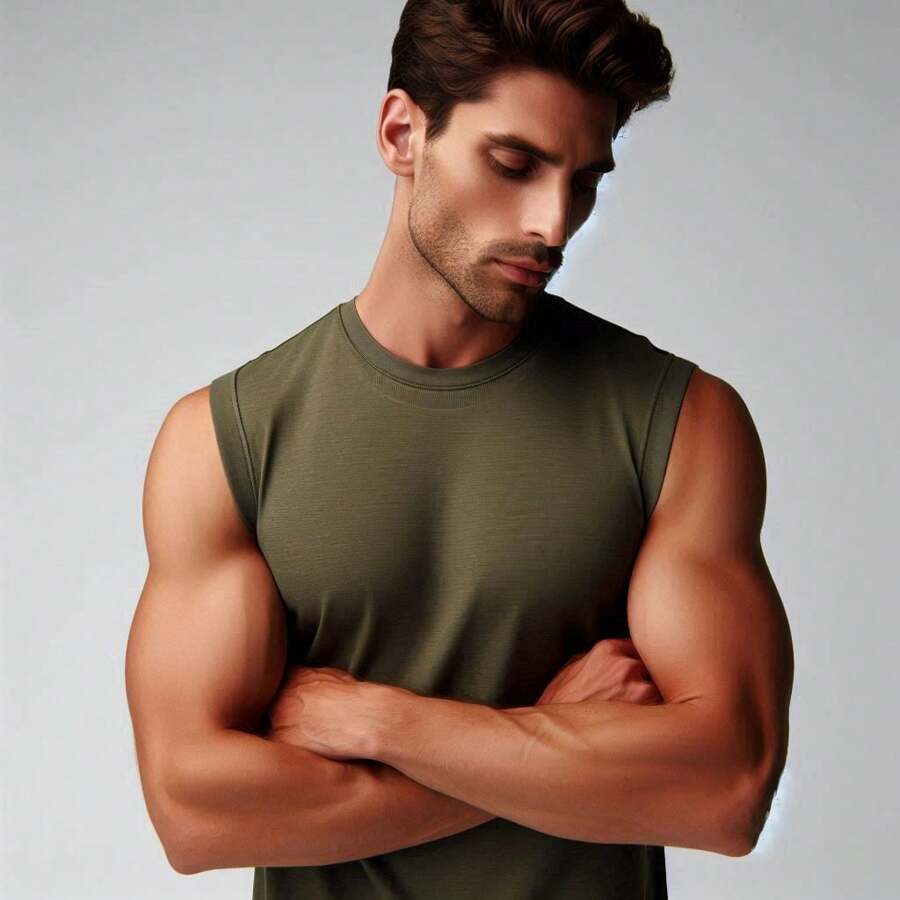 Playera Hombre Cuello Redondo,Sin Mangas , Stretch, Tela Ligera - Verde - Ver 1