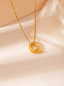 1 pièce Collier pendentif à lettre initiale de ballon à bulles en acier inoxydable plaqué or épais pour femmes et hommes, bijoux de mode personnalisés