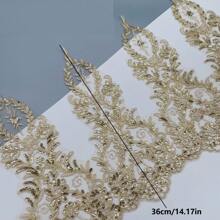 1 码奢华亮片蕾丝花边，36 厘米宽闪亮刺绣贴花蕾丝，适合连衣裙、婚纱、面纱、家居装饰 - 彩色 - 查看 3