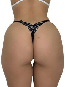 Butterfly Thong With Adjustable Straps Thong Night Line Sensual Lingerie - Black - View 3