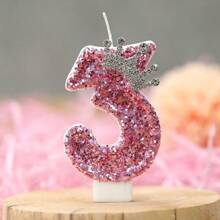1 Stück Kerzen in Krone-Thema mit pinkem Glitzer in den Zahlen 0-9 für Geburtstagskuchen Dekoration, stimmungsvolle Geburtstags-Backdekoration zum Einstecken, geeignet für Mädchen, Göttinnen, Prinzessinnen, Frauenpartys, Geburtstage, Hochzeitsjubiläen