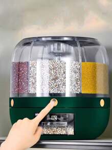 1 pieza Balde multifuncional y giratorio para almacenar cereales y granos con compartimentos, recipiente hermético para arroz y granos para la cocina, decoración y almacenamiento