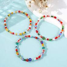 3 Stücke buntes, bunt gemischtes Glas-Perlen-Armband im Boho-Stil, perfekter Schmuck für Männer und Frauen