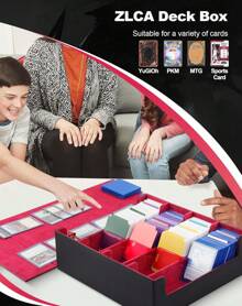 MTG Card  Storage Box,Holds 2400+ Single Sleeved Cards, Includes 4 Card Stoppers And 24 Card Dividers,Suitable For TCG Trading Cards, Magic Cards, Sports Cards - Đen Đỏ - Xem 6
