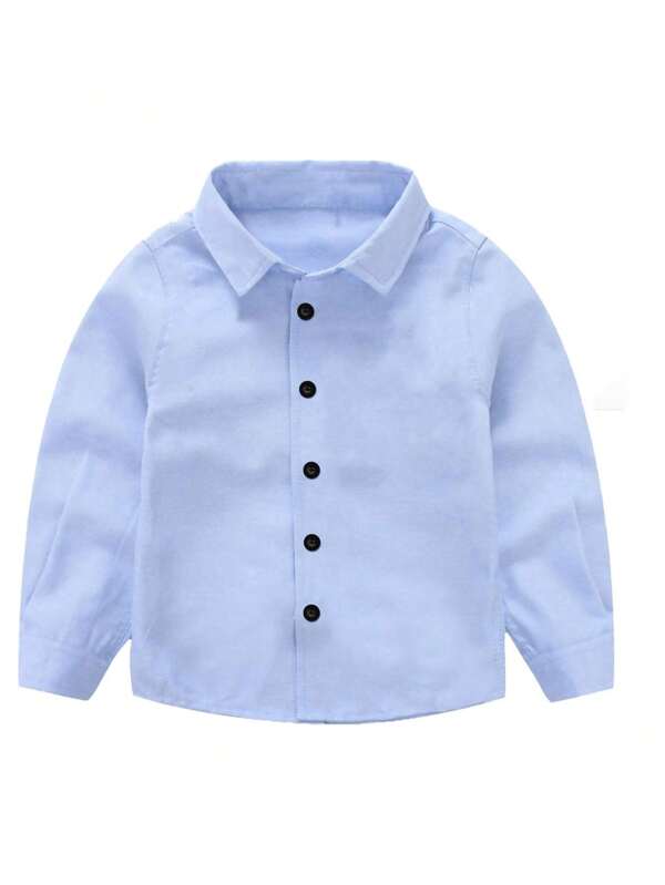 Boys' Blue Long Sleeve Shirt, Elementary School Uniform, Spring Autumn, Kids Casual Top