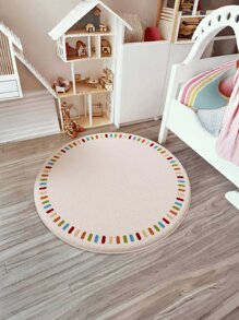 1pc Soft & Durable Faux Wool Round Area Rug, Leaf Wreath Print Design, Soft & Comfortable, Washable, Suitable For Bedroom, Living Room, Play Mat, Bedroom Decor, Area Rug, Vanity Mat, Home Decor, Holiday Decor - Multicolor - View 3
