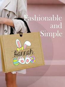 Customized Personalized Tote Bag With Easter Bunny And Name, Gift Bag, For Easter Egg Hunt, Custom Easter Party Favor Bag - Multicolor - View 3