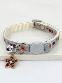 1pc Embroidered Butterfly Pattern Pet Collar Pendant With Bell Decoration And Adjustable Cat Face Buckle, Suitable For Small Dogs And Cats